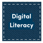 Image of webinar promotion that looks like a quilt patch with text reading Digital Literacy