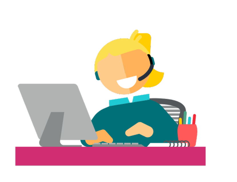 A person sitting at a desk with a headset on